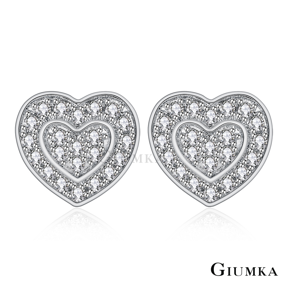 GIUMKA純銀愛心針式耳環真愛幸福密釘鑲-銀色