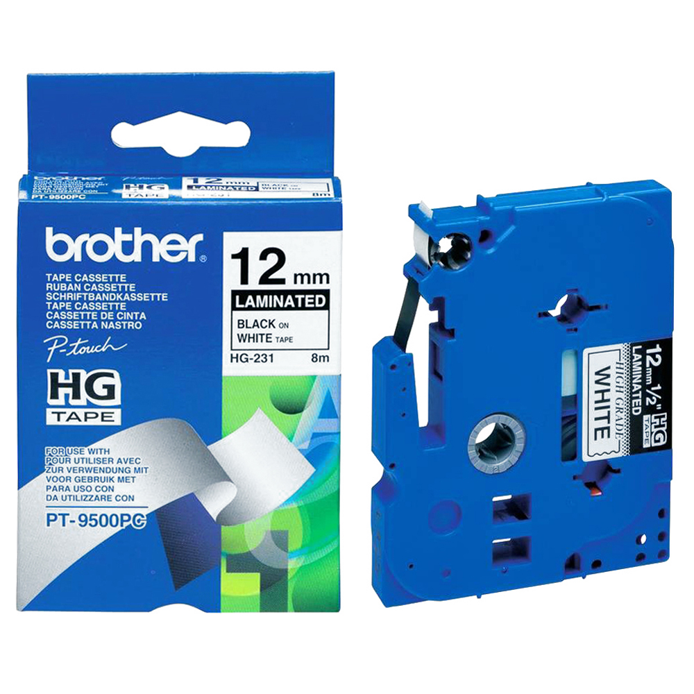 Brother HG-231 高速列印護貝標籤帶 ( 12mm 白底黑字 )