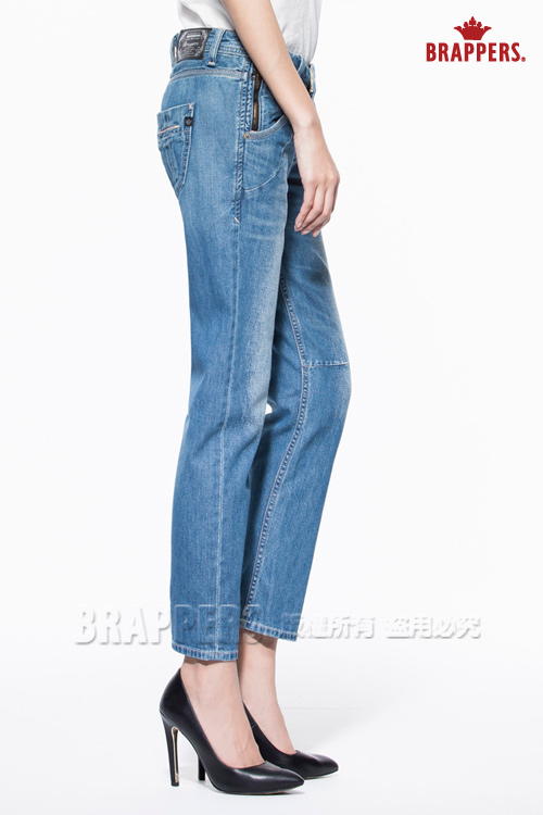 BRAPPERS 女款 Boy Friend Jeans-女用3D八分反折褲-淺藍