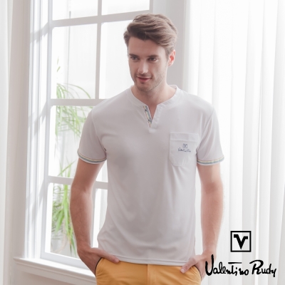 Valentino Rudy 范倫鐵諾.路迪 吸濕排汗冰涼機能T恤衫-白色-V領口袋