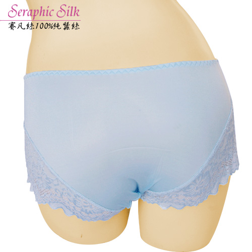 平口褲 100%蠶絲蕾絲內褲2件組M-XL(水藍) Seraphic