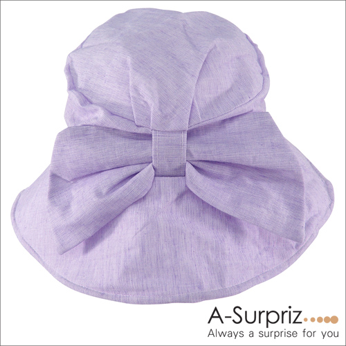 A-Surpriz 氣質大蝴蝶結遮陽布帽(淺紫)附防風繩