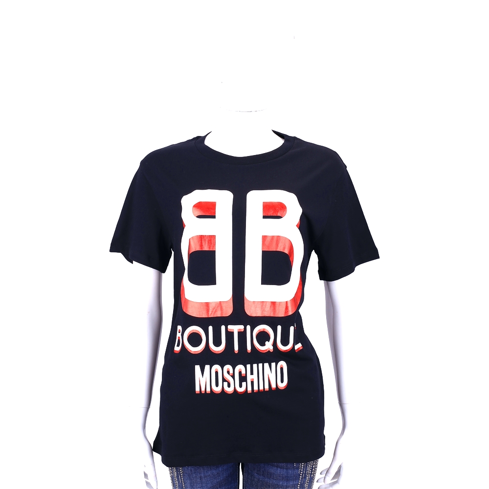 BOUTIQUE MOSCHINO 黑色字母棉質短袖長版T恤(展示品)