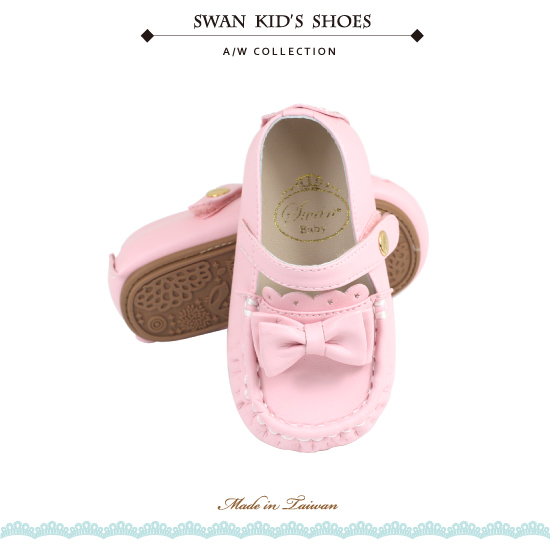 Swan天鵝童鞋-可愛蝴蝶結豆豆學步鞋 1527-粉