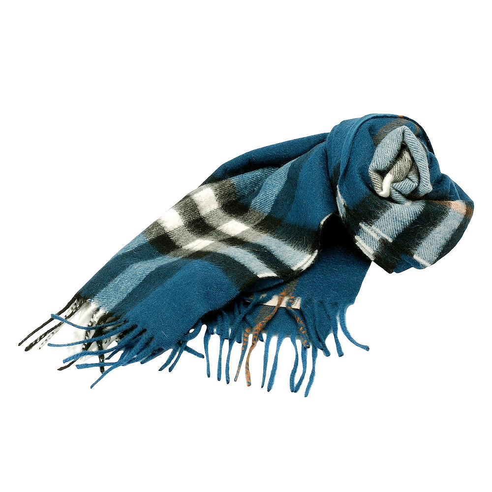 BURBERRY 經典大格紋喀什米爾羊毛圍巾(168CM-深鴨水藍)