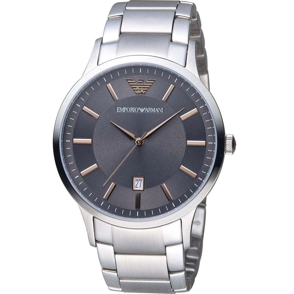 EMPORIO ARMANI Classic 簡約內斂時尚腕錶-灰/43mm