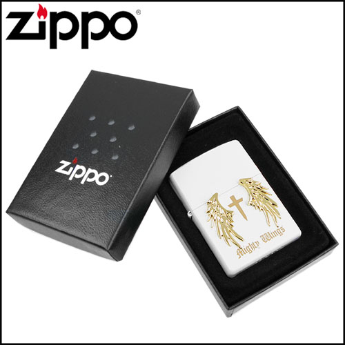 【ZIPPO】日系~Mighty Wings-天使翅膀立體貼飾打火機(白)