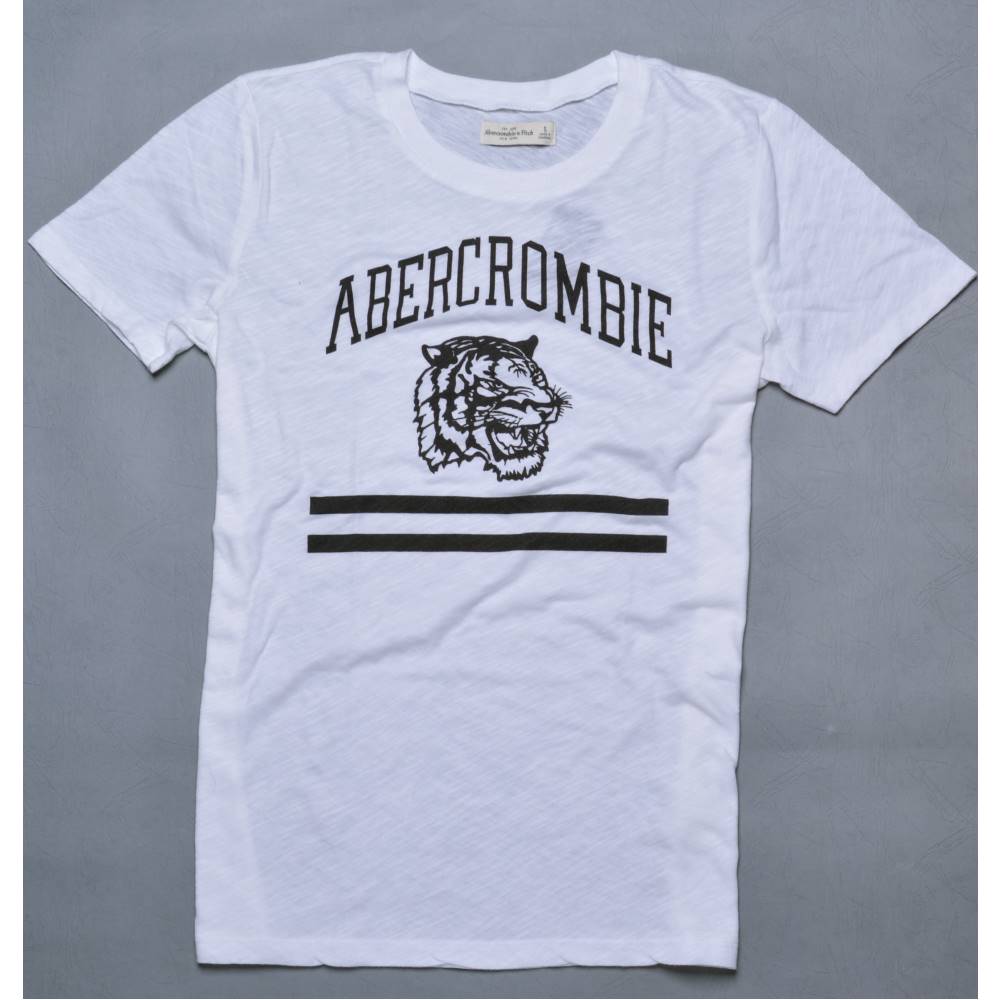 A&F Abercrombie & Fitch 老虎圖騰休閒圓領短T-白