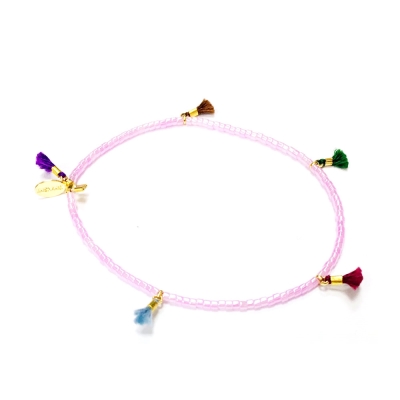 SHASHI Morgan Pink Shell 微顆粒珠珠 流蘇手鍊 貝殼粉 彈性手圍