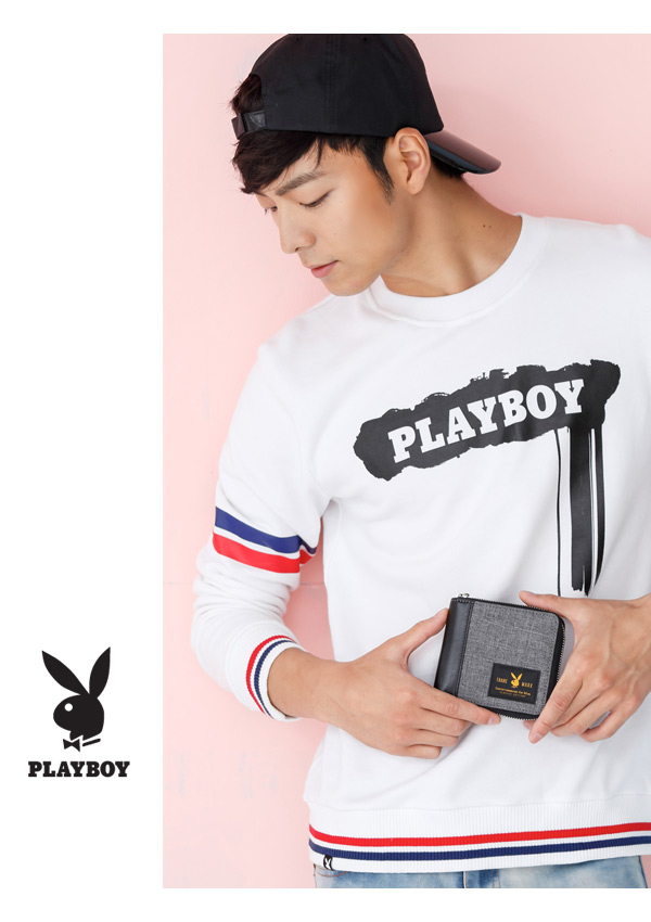 PLAYBOY- 拉鍊短夾 率真系列-質感灰