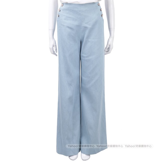 EDWARD ACHOUR PARIS 花朵側釦細節天藍色寬口棉質長褲