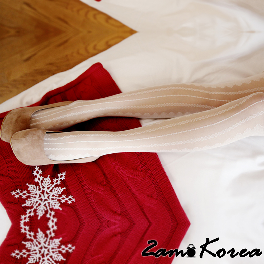 夢幻公主風蕾絲花紋絲褲襪 (白色)-2am. Korea