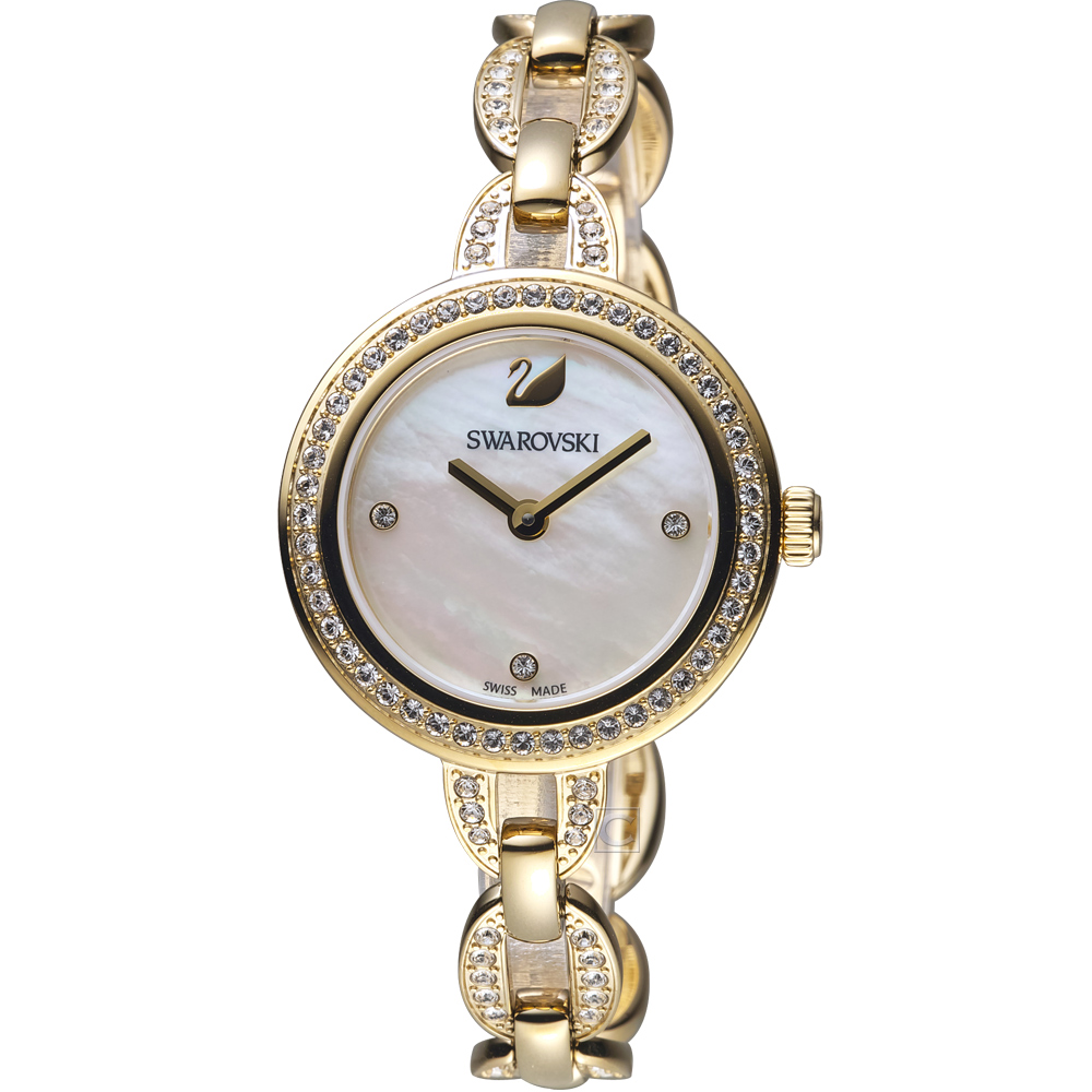 施華洛世奇SWAROVSKI璀璨光輝鍊式腕錶-金色/28mm