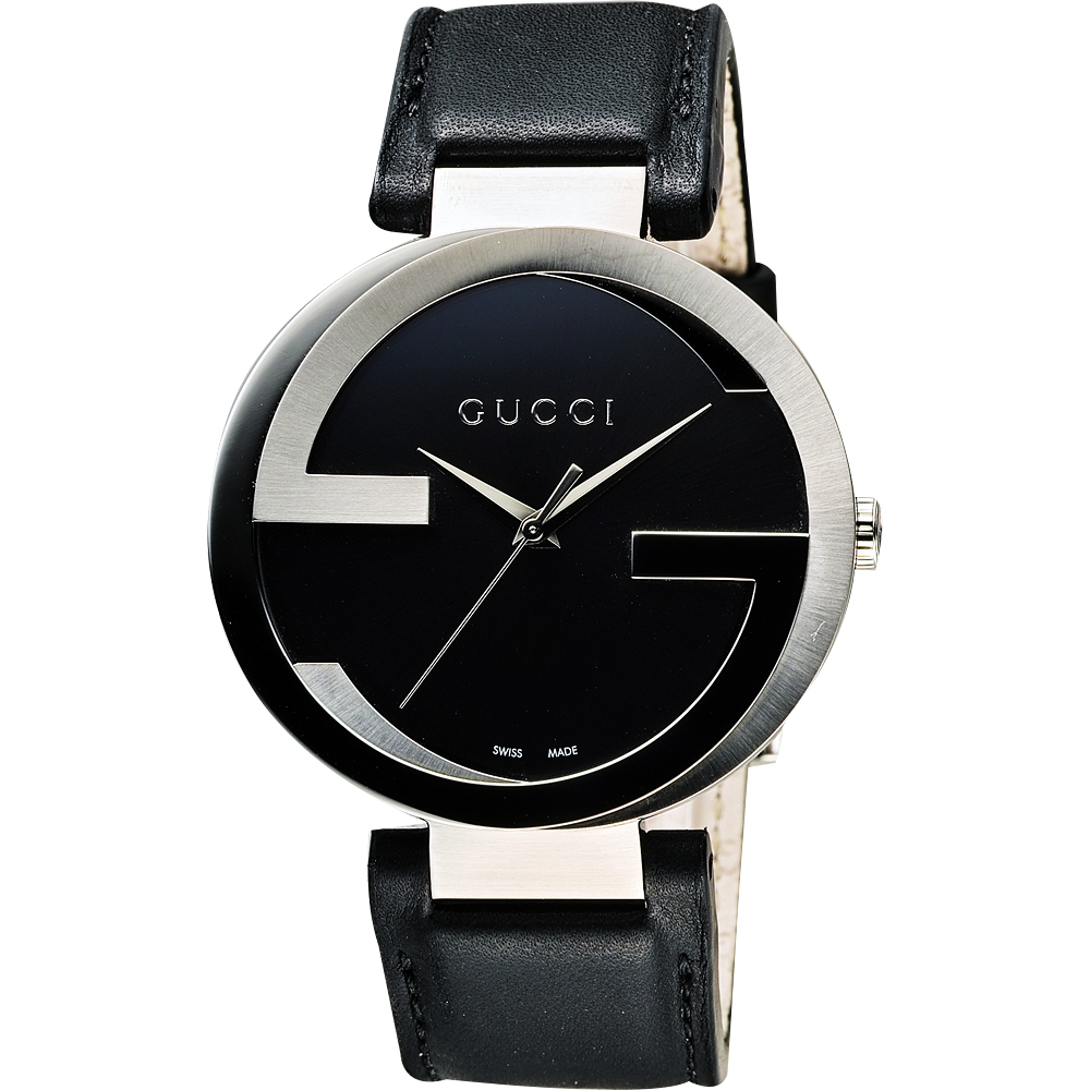 GUCCI Interlocking 雙G 時尚元素腕錶-黑/42mm