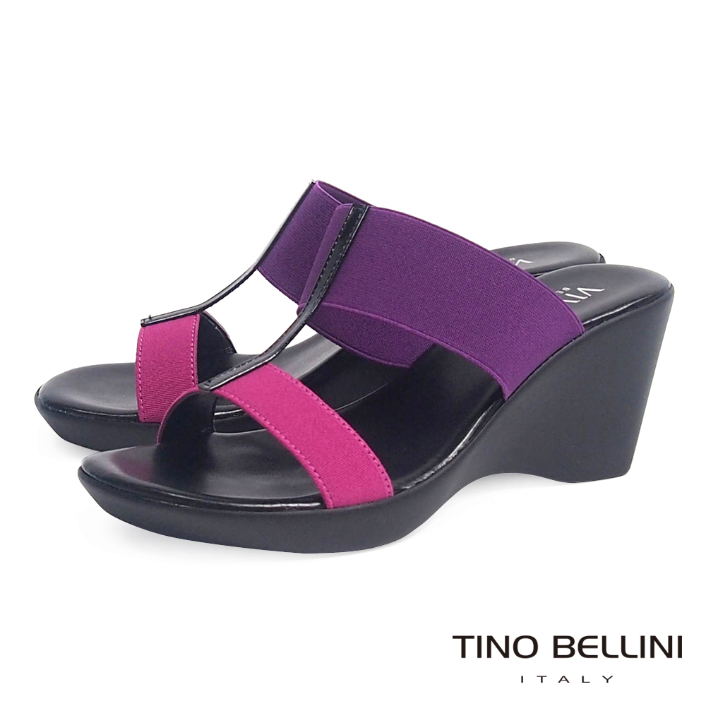 Tino Bellini 義大利進口彈力帶工字楔型涼拖鞋 _紫
