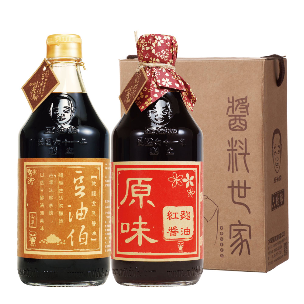 豆油伯  醬油禮盒組-金豆醬油(500ml)+紅麴醬油(500ml)