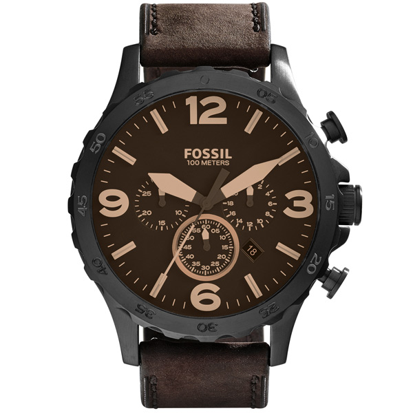FOSSIL 三眼運動計時腕錶-深咖啡皮帶/48mm