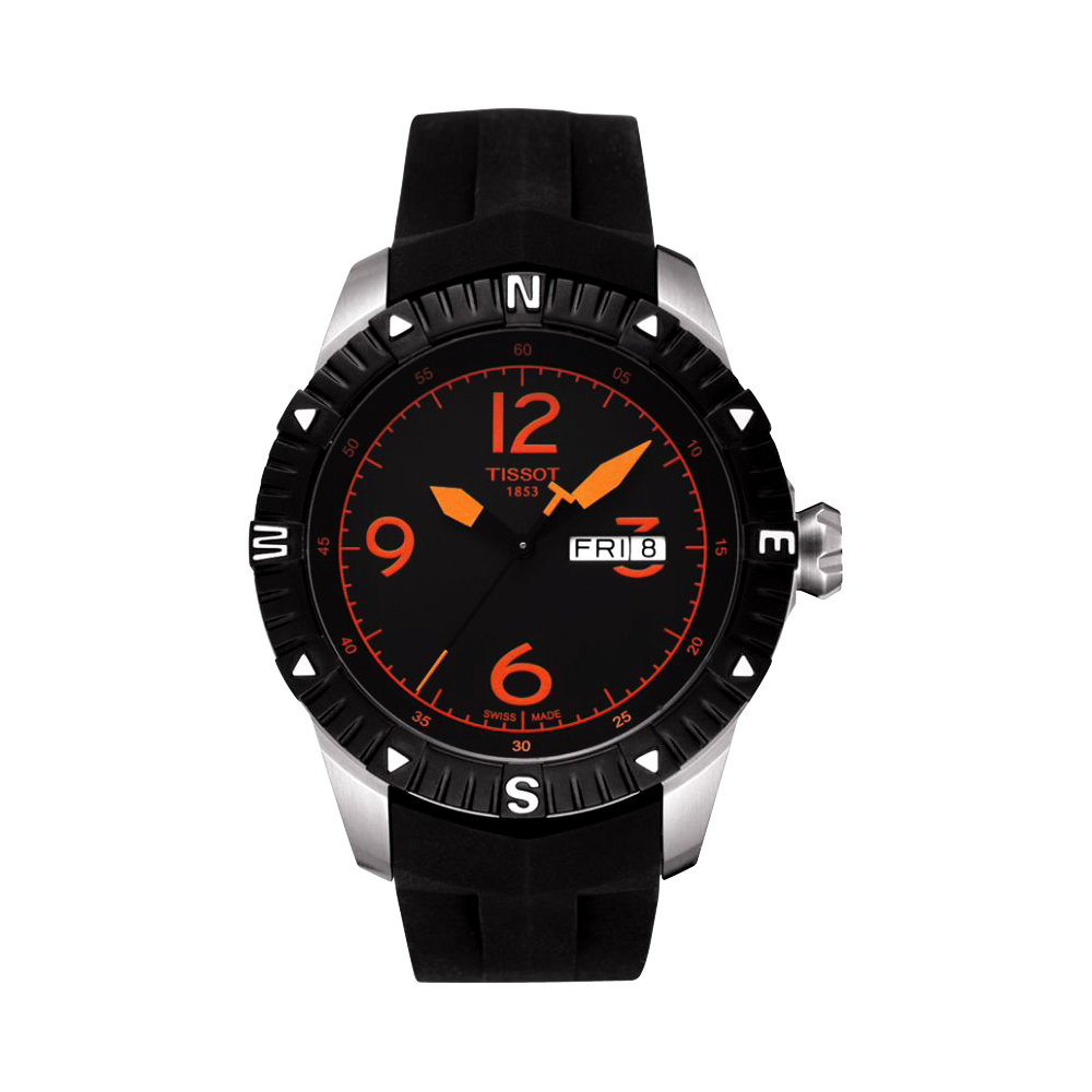 TISSOT 天梭 官方授權 T-Navigator 霸氣型男機械腕錶-黑/橘時標/44mm