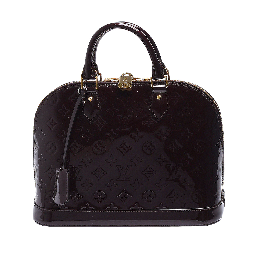 LV M91611 Monogram Vernis Alma PM漆皮手提包(中-紫紅色)