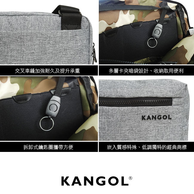 KANGOL 韓國經典側背休閒包/學生包/情侶包-混織灰