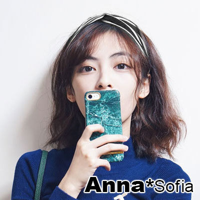【2件7折】AnnaSofia 粗細條紋交叉結 彈性寬髮帶(黑+茶條紋)