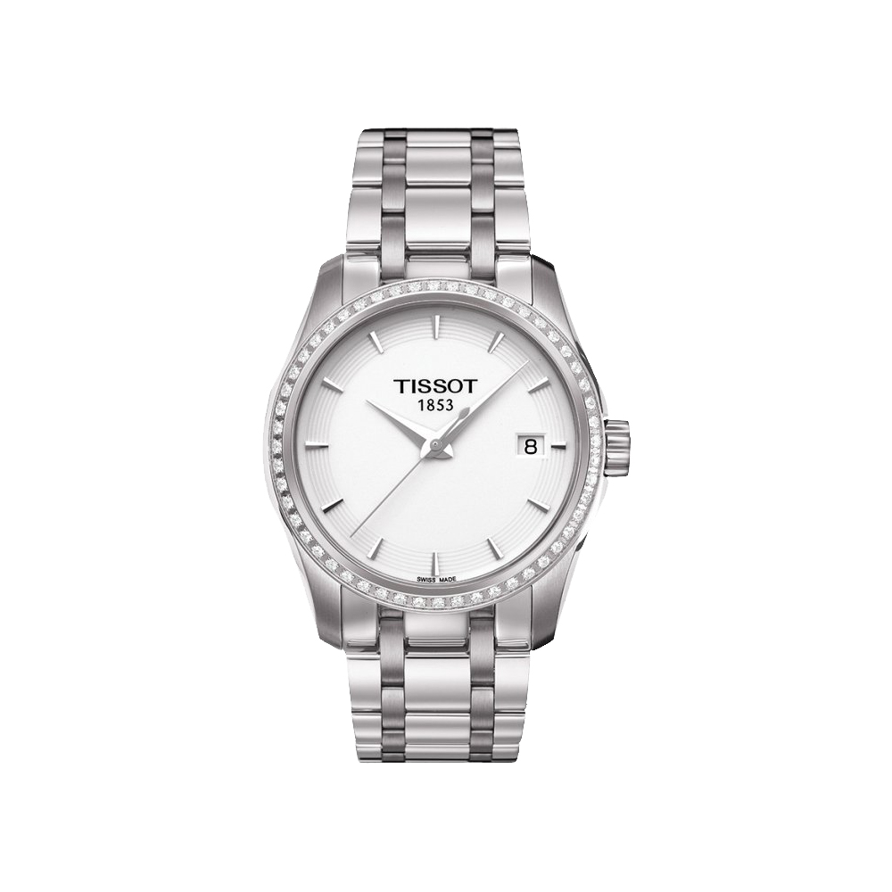 TISSOT 天梭 官方授權 T-Trend Couturier Lady 時尚簡約鑽錶-白/32mm T0352106101100