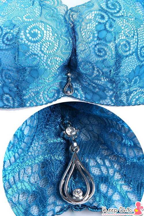 Keep Chic孕婦裝-藍色蕾絲聚集中厚罩杯內衣