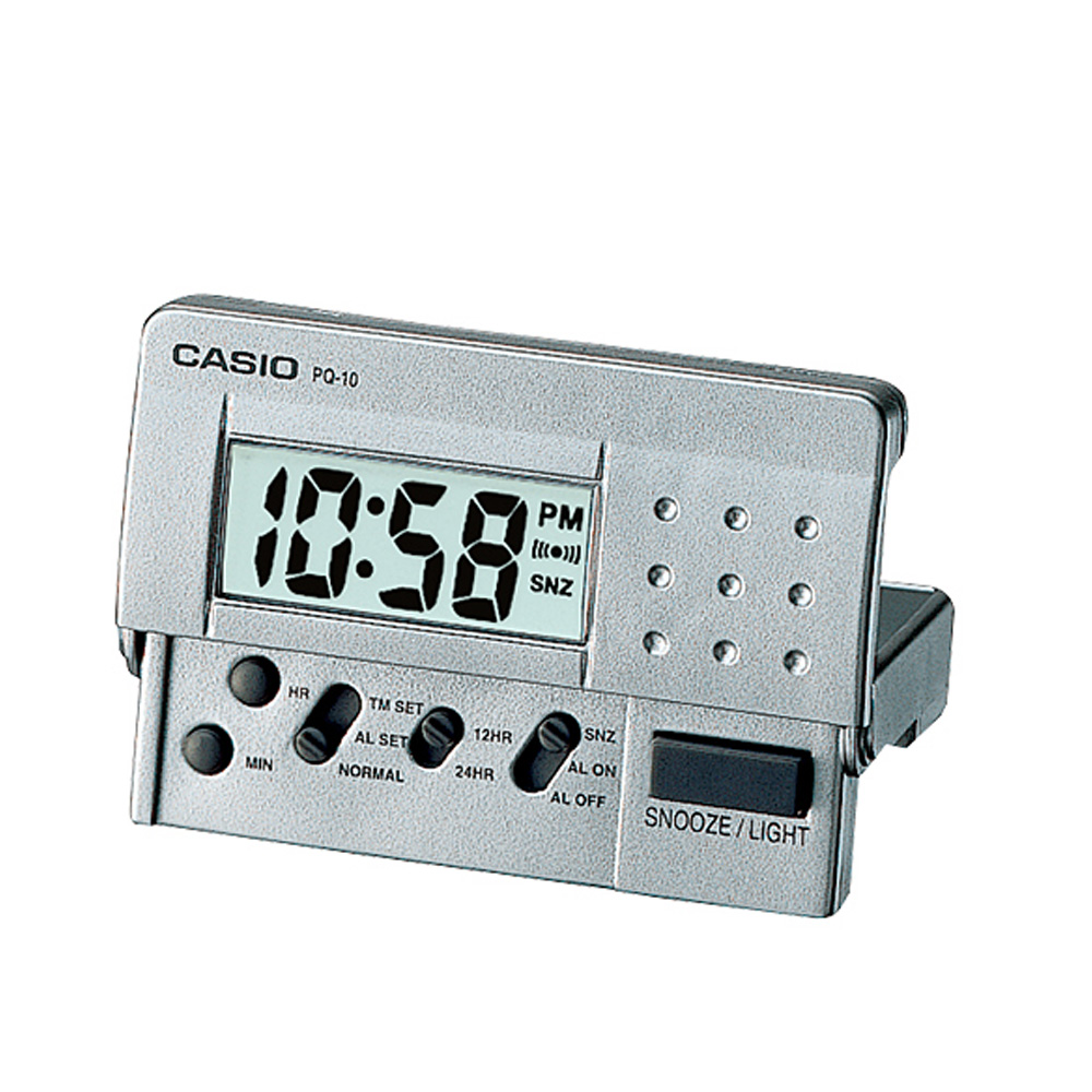 CASIO 輕巧隨身型數字電子鬧鐘(PQ-10D-8)-灰