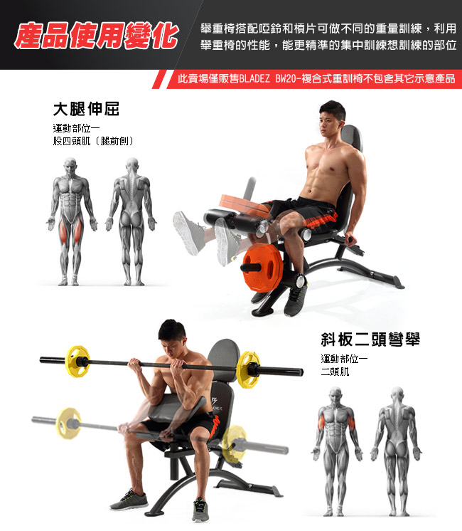 【BLADEZ】BW20-複合式重訓椅 啞鈴訓練 重量訓練 舉重床 啞鈴椅