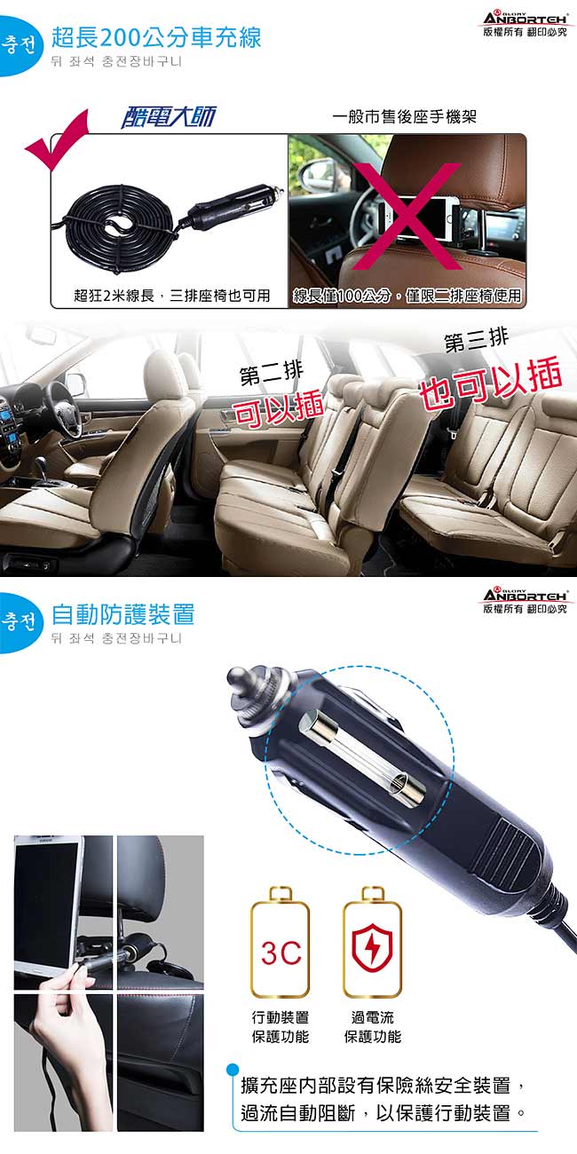 【安伯特】酷電大師 椅背式車充手機架 雙USB充電接頭 手機平板皆可用