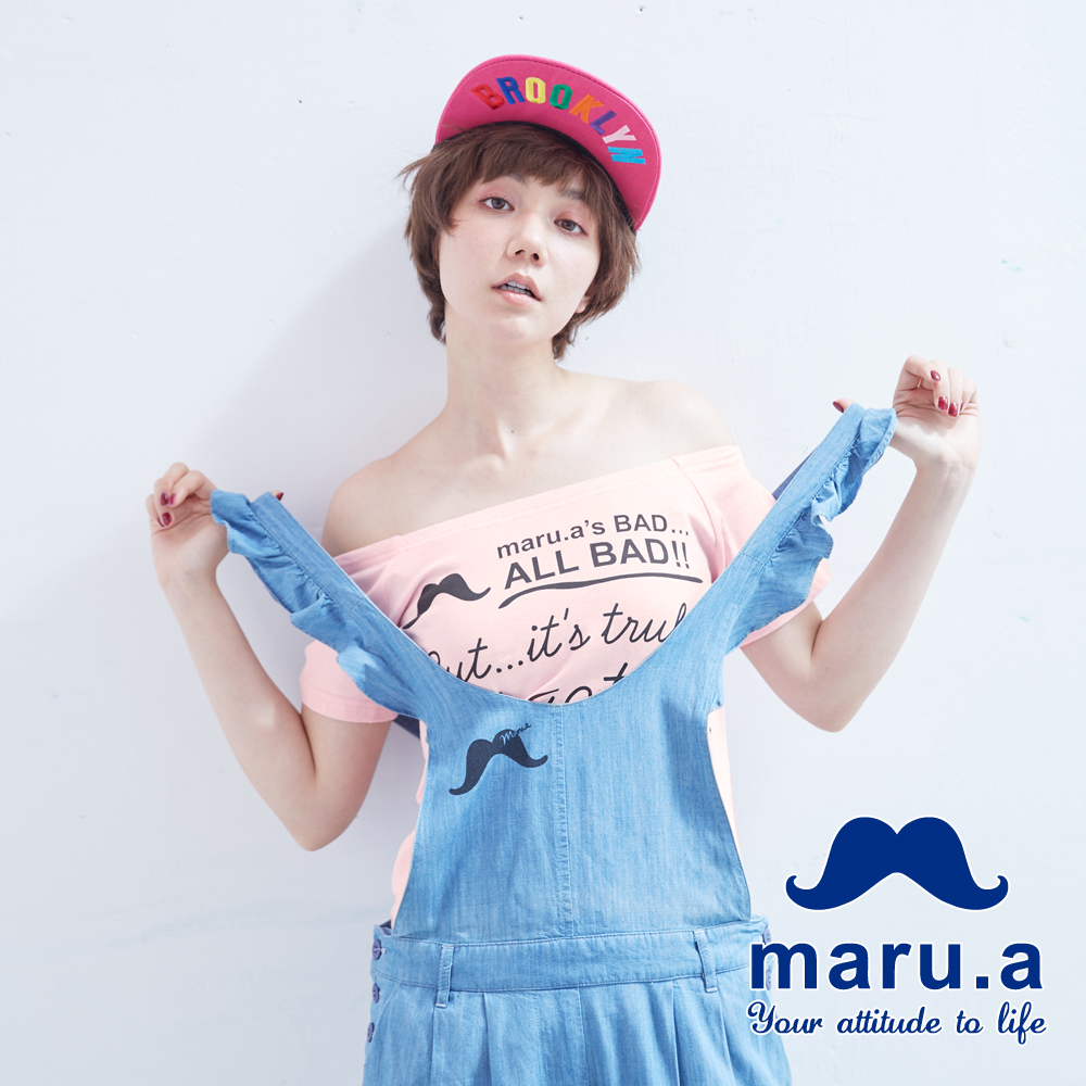 maru.a麻洛野　設計LOGO一字領彈性T-shirt