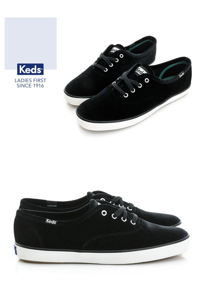 Keds CHAMPION 華麗氣質綁帶休閒鞋-天鵝絨黑