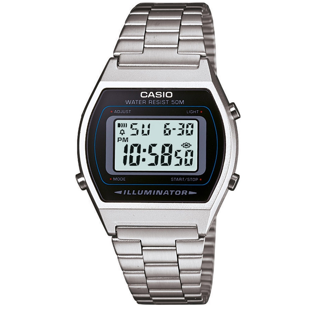 CASIO 大錶面簡約酒桶型數位錶(B640WD-1A)-銀/35mm