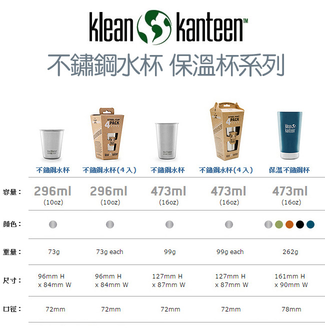 美國Klean Kanteen 保溫鋼杯473ml (附掀蓋)