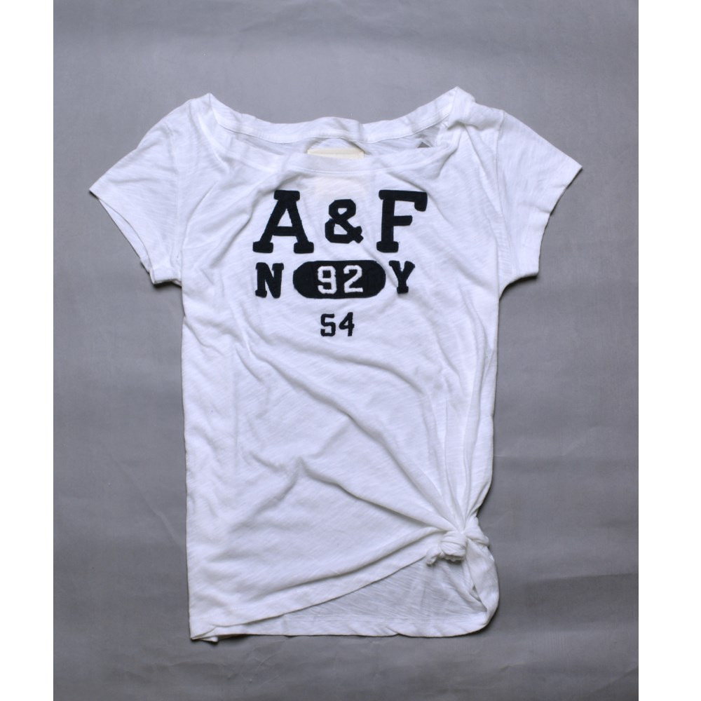 A&F Abercrombie & Fitch 經典縫布設計 寬鬆圓領短T-白