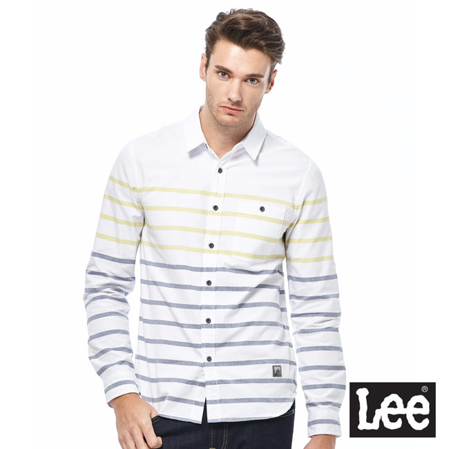 Lee 休閒條紋長袖襯衫-男款-白色