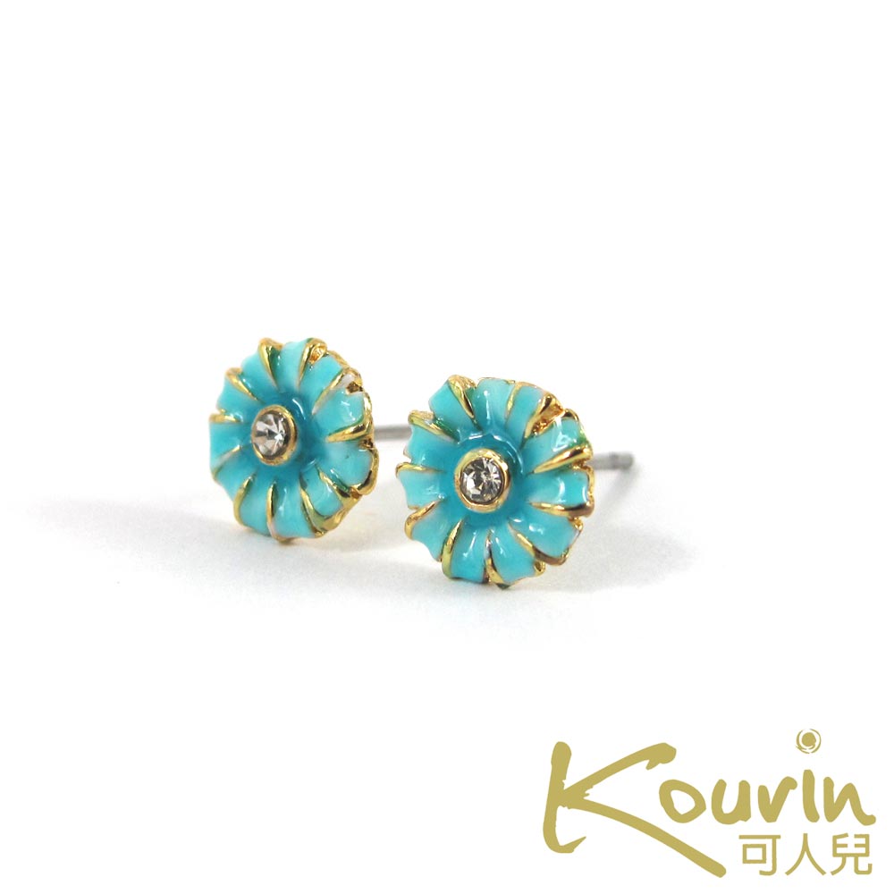 KOURIN 花園系列-粉藍法瑯小雛菊針式耳環