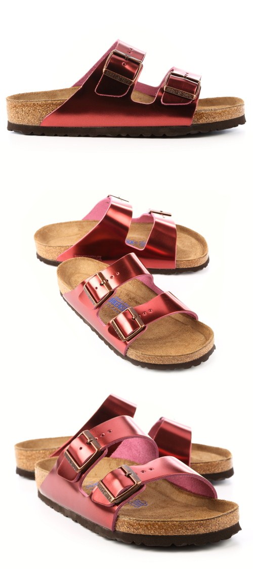 勃肯BIRKENSTOCK752701。亞利桑那經典二條拖鞋(酒紅金)