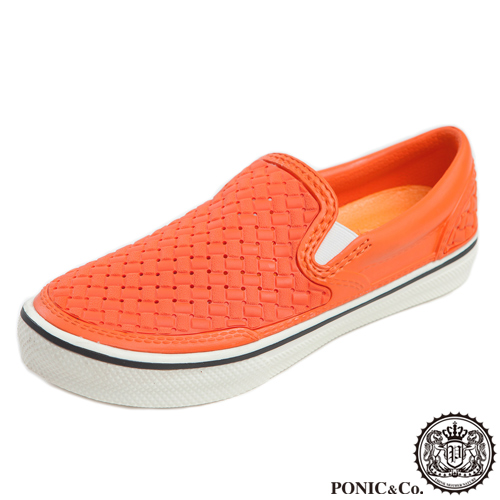 (男/女)Ponic&Co美國加州環保防水編織懶人鞋-橘色