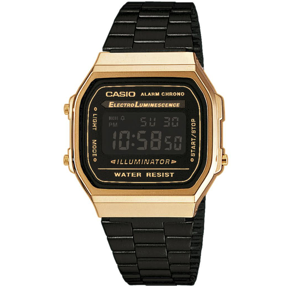 CASIO 經典時尚城市數位錶(A-168WEGB-1B)-黑色X金框/36.3mm | VINTAGE