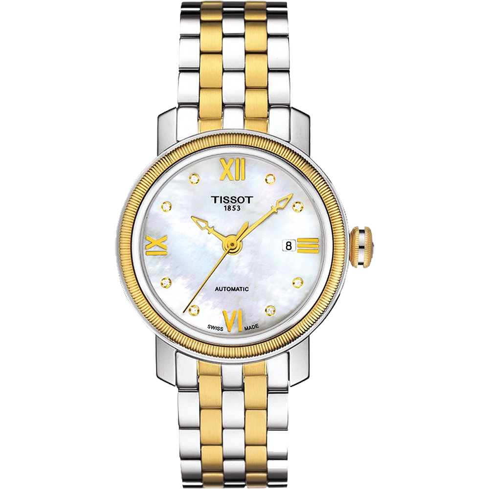 TISSOT 天梭 官方授權 BRIDGEPORT 寶環系列羅馬機械女錶-珍珠貝x雙色版/29mm T0970072211600