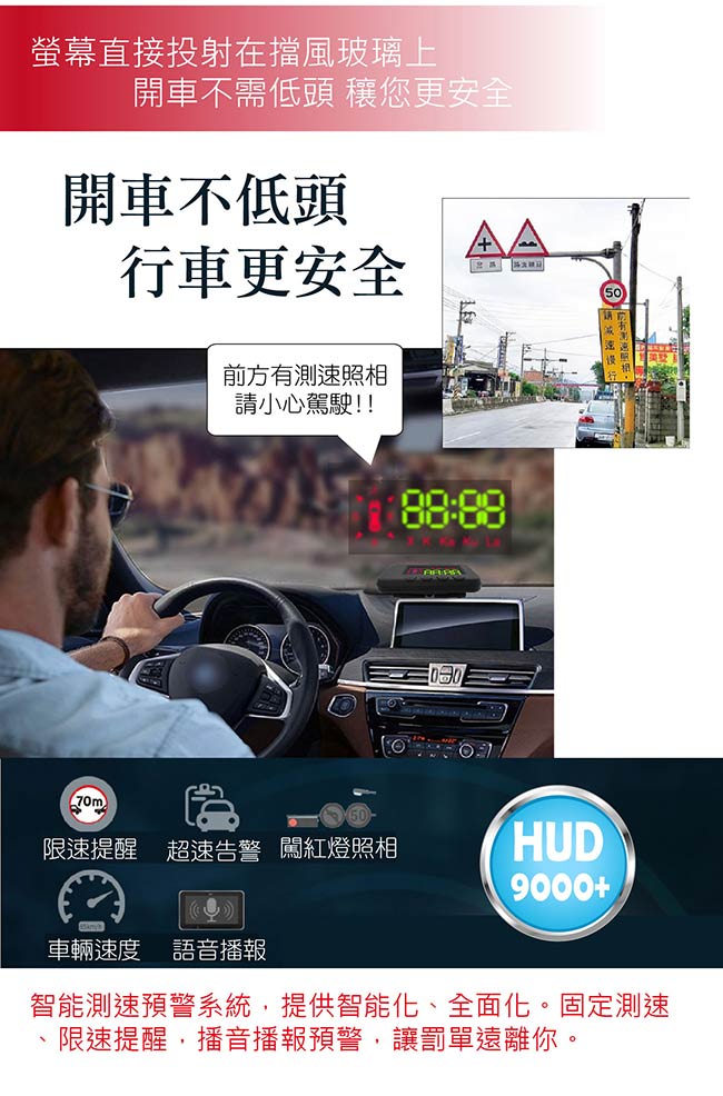 【MOIN】HUD9000+抬頭顯示超速行車語音警示測速器(贈1對3點煙器)