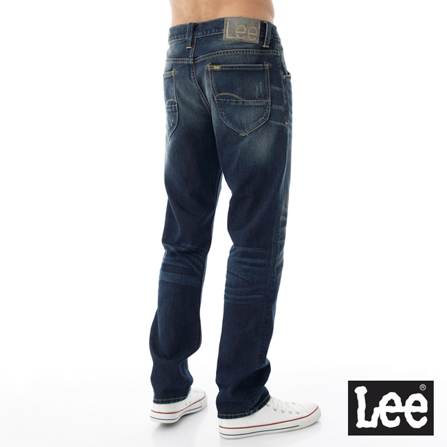Lee 牛仔褲 735 101+中腰舒適刷白小直筒-男款-藍