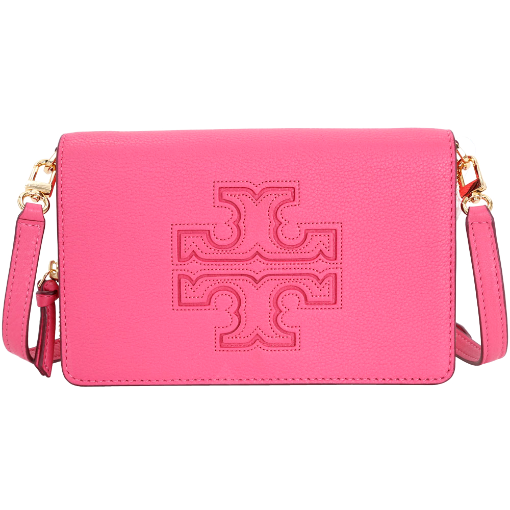 TORY BURCH Harper 雙T牛皮長夾/斜背包(桃粉色)