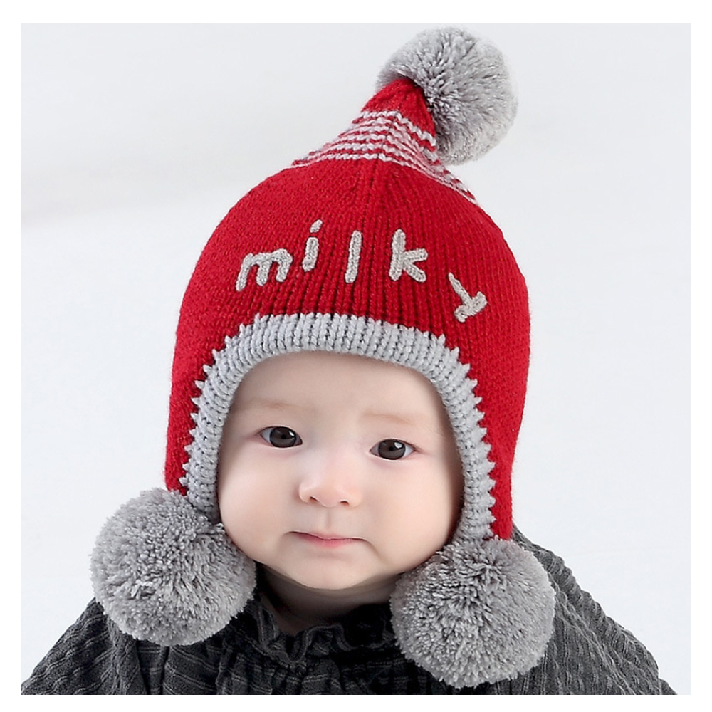 MILKY保暖護耳兒童毛線帽-3色