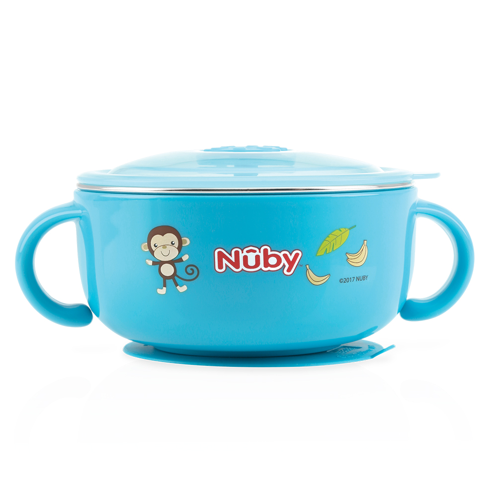 Nuby 不鏽鋼保溫保冷碗-藍(6M+)