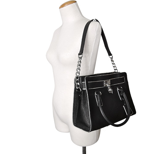 MICHAEL KORS HAMILTON 防刮銀框手提/斜背包(黑)