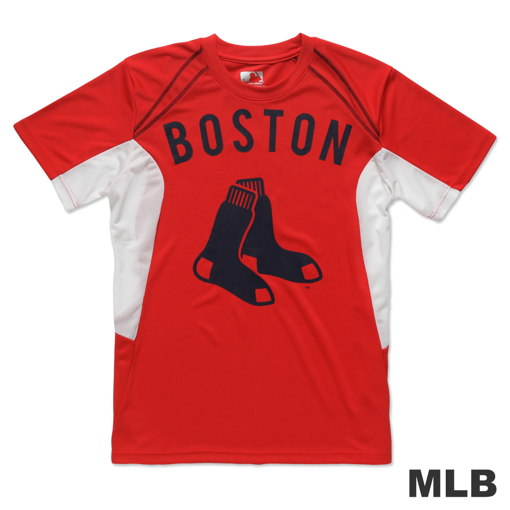 MLB-波士頓紅襪隊修身撞色T恤-紅(男)
