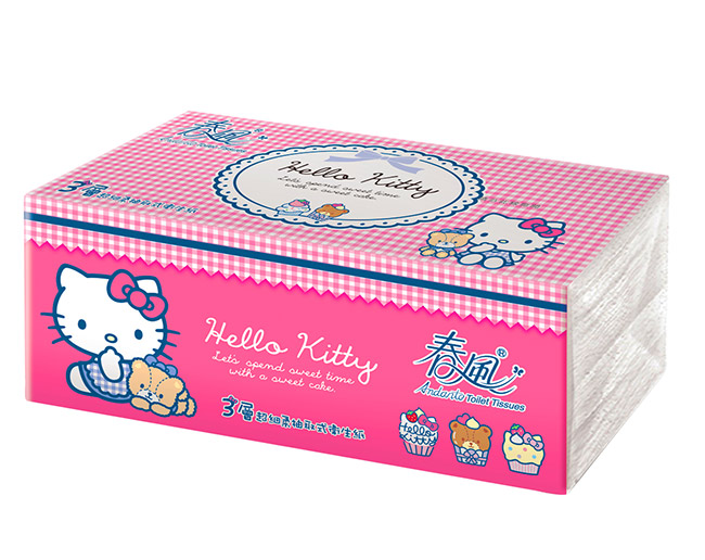 春風三層抽取式衛生紙 100抽x24包x3串/箱－Hello Kitty點心風