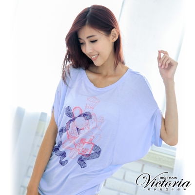 Victoria 香水印花飛鼠袖TEE-女-藍紫